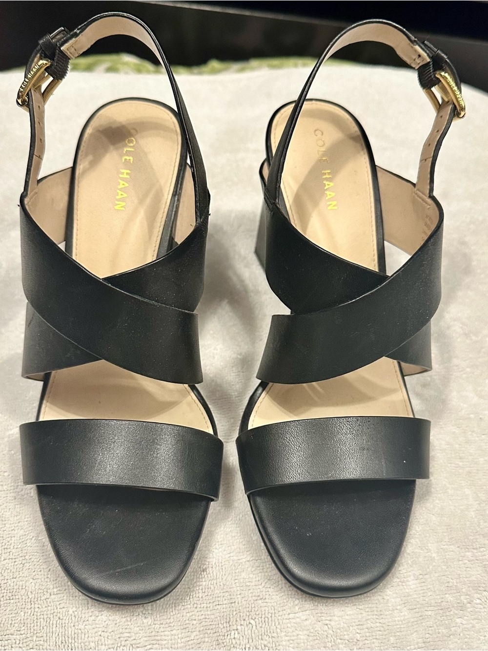 Cole Haan Black Leather Crisscross Slingback Heels